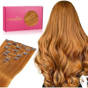 WENNALIFE Extension Capelli Veri Clip, 50cm 120g 7pcs Extension Clip Capelli Veri Zenzero di Auburn Remy Umani Naturali Capelli Extension con Clip