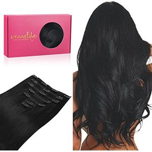 WENNALIFE Extension Capelli Veri Clip, 35cm 120g 7pcs Extension Clip Capelli Veri Nero Jet Remy Umani Naturali Capelli Extension con Clip