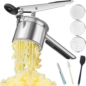 JETONN Schiacciapatate in Acciaio Inox Professionale, Pressa Patate Manuale con 3 Dischi Intercambiabili, Ideale per Purè, Gnocchi, Passatelli e Pappe Neonato, Manico Ergonomico Antiscivolo