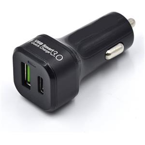 Ewent Caricabatterie da Auto con Tecnologia Quick Charge 3.0, Una porta USB A e Una porta USB C ad alta Potenza, 30W, Caricatore Auto per Smartphone/Iphone/Ipad/MacBook/Tablet/Laptop/Samsung/Huawei ecc.