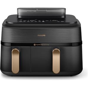 Philips Steam Airfryer Dual Basket serie 5000, friggitrice ad aria calda e piroscafo in un unico dispositivo, 2 cestini, tecnologia RapidAir Plus, 19 funzioni di cottura, 90% in meno di grassi