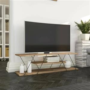 Dmora - Mobile porta TV Lysithea, Credenza da soggiorno, Armadio basso per TV, Base parete attrezzata, 120x30h33 cm, Nero e Noce