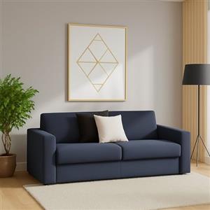 Dmora Divano Fisso 2 posti Selene, Sofà Soggiorno in Tessuto Imbottito, Braccioli Slim, 100% Made in Italy, Cm 160x95h90, Blu