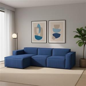 Talamo Italia - Divano fisso con penisola Jessica, Divano componibile con penisola sinistra, Sofà moderno in tessuto, 100% Made in Italy, Cm 300x170h70, Blu