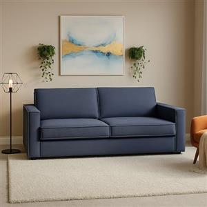 Dmora Talamo Italia - Divano fisso 2 posti Sole, Sofà Soggiorno in tessuto, Braccioli slim, 100% Made in Italy, Cm 180x95h90, Blu