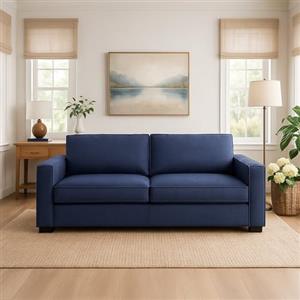 Dmora Talamo Italia - Divano fisso 2 posti Carol, Sofà Soggiorno in tessuto, con Braccioli slim, 100% Made in Italy, Cm 160x95h90, Blu