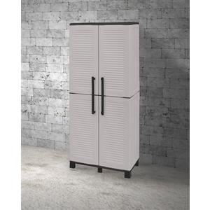 Dmora Armadio Multiuso da Esterno o Interno, Mobile a 2 Ante e 3 Ripiani Regolabili in Polipropilene, 100% Made in Italy, Colore Grigio, Carlotta, 68x37h169 cm, 14 unità