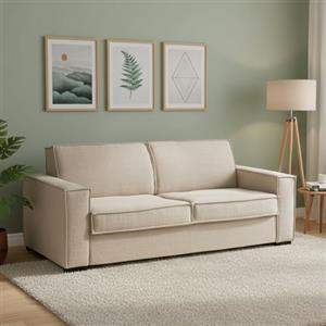 Dmora Talamo Italia - Divano letto 2 posti Achiropita, Sofà Soggiorno con apertura girevole, Tessuto imbottito, Braccioli slim, 100% Made in Italy, Cm 200x100h95, Beige