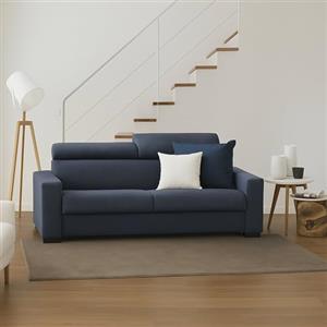 Dmora Talamo Italia - Divano fisso 3 posti Julia, Sofà in tessuto imbottito, Poggiatesta regolabili e Braccioli standard, 100% Made in Italy, Cm 220x95h85, Blu