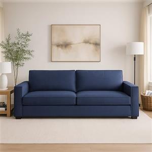 Dmora Divano Fisso 2 posti Manuela, Sofà Soggiorno in Tessuto, Braccioli Standard, 100% Made in Italy, Cm 200x95h90, Blu