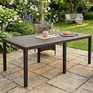 Dmora - Tavolo da esterno Roma, Ripiano rettangolare allungabile da pranzo, Tavolo da giardino estensibile effetto rattan, 100% Made in Italy, 150/220x90h72 cm, Antracite