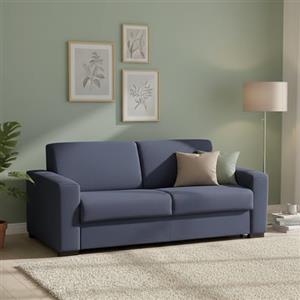 Dmora Talamo Italia - Divano letto 2 posti Algisa, Sofà Soggiorno con apertura girevole in tessuto imbottito, Braccioli slim, 100% Made in Italy, Cm 180x95h90, Blu