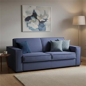 Dmora Talamo Italia - Divano letto 3 posti Addolorata, Sofà Soggiorno con apertura girevole, Tessuto imbottito, Braccioli slim, 100% Made in Italy, Cm 200x95h90, Blu