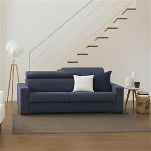 Dmora Talamo Italia - Divano fisso 3 posti Susanna, Sofà Soggiorno in tessuto imbottito, Poggiatesta regolabili e Braccioli slim, 100% Made in Italy, Cm 200x95h85, Blu