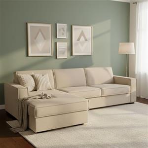 Dmora Divano Letto con penisola Adelina, Sofà con penisola Contenitore Sinistra, Braccioli Standard, 100% Made in Italy, Cm 280x95h90, Beige