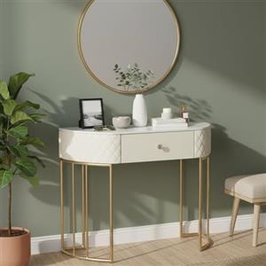 Dmora - Consolle Tapajos, Tavolo multiuso, Mobiletto d'appoggio, Scrivania da corridoio, 100x40 h75 cm, Bianco e Oro