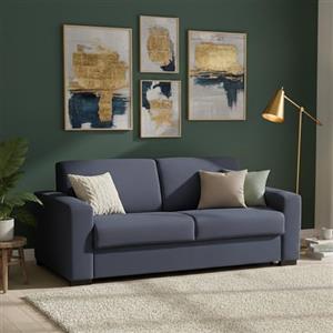 Dmora Talamo Italia - Divano letto 2 posti Alexis, Sofà Soggiorno con apertura girevole in tessuto imbottito, Braccioli standard, 100% Made in Italy, Cm 200x95h90, Blu