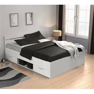 Dmora - Letto alla francese Var, Sommier per camera da letto, Giroletto per stanza, Struttura porta materasso, 200x140 h74 cm, Bianco opaco