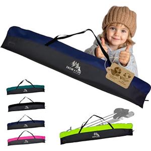 BambiniWelt by Rafael K. BAMBINIWELT - Borsa da sci per bambini, resistente in cordura impermeabile, per sci, bastoncini e guanti, con cerniera a 2 vie, campo con nome e manici (nero/blu marino, 145 cm)