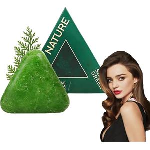 Yelewy Saponetta Triangolare Verde per Capelli,Shampoo Solido Naturale alle Foglie di Cipresso,Shampoo al Sapone Verde Seven,Shampoo Solido Usman Grass,Shampoo Sapone Acqua Riso per Donne e Uomini