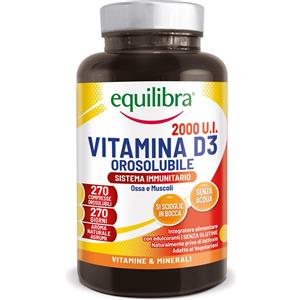 Equilibra Vitamina D3 Orosolubile 2000 UI - 270 Compresse per Ossa e Muscoli, Supporto Immunitario, Vegetariano e Senza Glutine