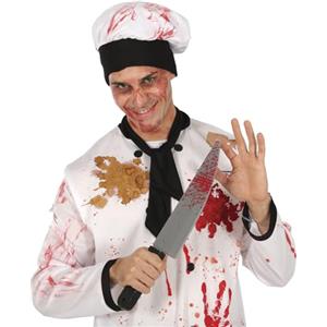FIESTAS GUIRCA | Coltello Insanguinato Finto (42 cm) - Accessorio per Costume da Cuoco Assassino Chef Horror Halloween Carnevale Festa Adulti Bambini - Argento Nero Rosso