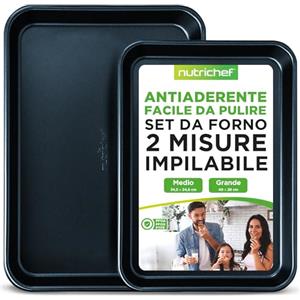 Nutrichef Teglie da Forno Antiaderenti Set 2 Pezzi, Teglie Forno 38x28cm e 33x23cm, per Dolci, Pizza, Pane, Biscotti, Facile da Pulire e Lavastoviglie Sicura