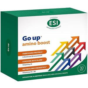 ESI, Go Up Amino Boost, Integratore Alimentare con 9 Aminoacidi Essenziali, Vitamina D, B1 e B6, Favorisce la Corretta Funzione Muscolare e il Metabolismo Energetico, Senza Zucchi, 30 Bustine