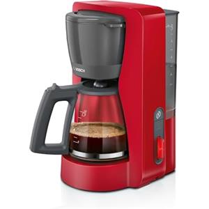 Bosch Macchina da Caffè Americano MyMoment TKA3M134, 1200 W, Capacità fino a 10 Tazze, Filtro Removibile, Caraffa in Vetro, Sistema Antigoccia, Serbatoio Rimovibile, Facile Decalcificazione, Rosso