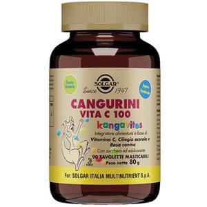 Solgar Cangurini Vita C 100 - Integratore Masticabile per Bambini con Vitamina C, Ciliegia Acerola e Rosa Canina, 90 Tavolette al Gusto di Arancia