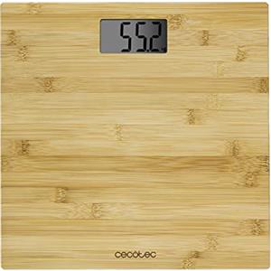 Cecotec Bilancia da Bagno Digitale Surface Precision 9300 Healthy. Piattaforma in bambù (eco-friendly), Schermo LCD, Capacità massima di 180kg, Pronta all'uso, Metro a nastro