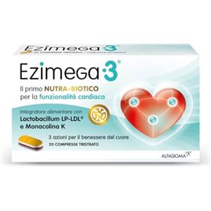 Ezimega 3, Integratore per il Colesterolo a Base di Monacolina K, Resveratrolo, Coenzima Q10, Lp-Ldl Probiotico Lactobacillus Plantarum, Acido Folico, 20 Compresse