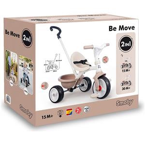 Smoby Be Move Beige - Triciclo per Bambini con Asta di Spinta, Cintura di Sicurezza e Telaio in Metallo