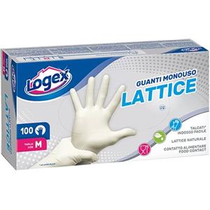 Logex Professional Guanti Monouso in Lattice Naturale - Taglia L, 100 Pezzi, Alta Elasticità e Sensibilità al Tatto