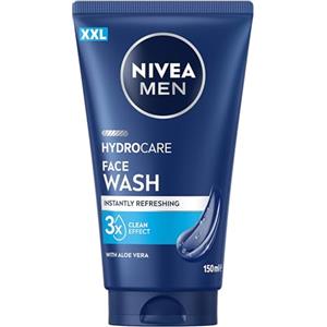 NIVEA MEN Hydrocare Gel Detergente Viso XXL 150 ml, Detergente viso uomo in maxi formato per 3x detersione efficace, Skincare uomo idratante e rinfrescante con Aloe Vera per tutti i tipi di pelle