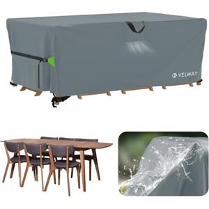 Velway Coperture per Mobili Impermeabile - 180x120x74cm Copertura Tavolo Giardino Esterno con sfiato d'Aria Antivento Telo Copri Tavolo Arredo Rettangolare - Grigio