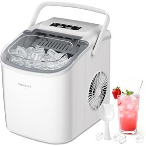 EUHOMY Macchina del Ghiaccio 12kg/24h, Autopulente Macchina per il Ghiaccio Casa, 9 Cubetti in 6 Minuti, 2 Dimensioni di Ghiaccio, Silenzioso, Ice Maker con Maniglia/Paletta/Cestello, Bianco