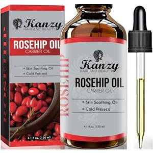Kanzy Olio di Rosa Mosqueta 120ml Olio di Rosa Canina, Spremuto a Freddo, Vegano e Non Raffinato Rosehip Oil per Viso, Corpo, Capelli, Pelle e Mani