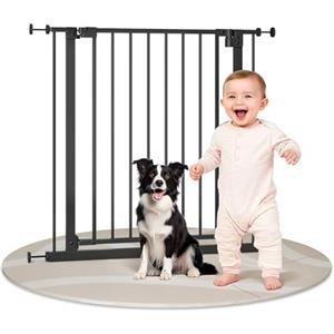 WOLTU Cancelletto per Bambini in Metallo, Cancello per Scale e Porte 75-87 cm, per Cani, Apertura Bidirezionale, Serratura Doppia, Montaggio con o senza Fori, Nero