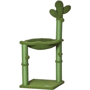 PawHut Albero Tiragraffi per Gatti Adulti e Gattini a Forma di Cactus con Corda Sisal, Palline e Amaca, Altezza 96cm, Verde