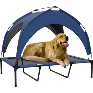 PawHut Cuccia per Cani Taglia Grande in Acciaio e Poliestere, Brandina per Cani con Tettuccio Protettivo in Tessuto Oxford Traspirante, 106x76x94 cm, Blu Scuro