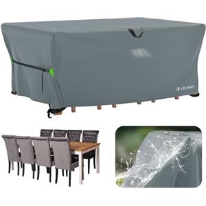 Velway Coperture per Mobili da Giardino Impermeabile: Copertura Tavolo Giardino Esterno con sfiato d'Aria Antivento Telo Copri Tavolo Arredo Rettangolare (Grigio 242x162x71cm)