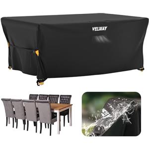 Velway Coperture per Mobili da Giardino Impermeabile: Copertura Tavolo Giardino Esterno con sfiato d'Aria Antivento Telo Copri Tavolo Arredo Rettangolare (Nero 242x162x71cm)