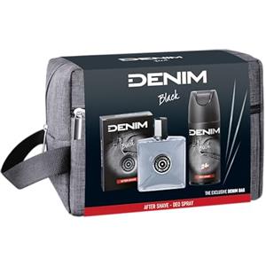 Denim - Regalo Uomo, After Shave Dopobarba 100 ml e Deodorante Spray 150 ml, Fragranza Black, con Beauty Case Uomo