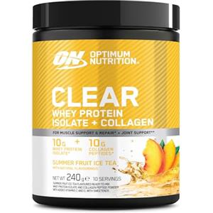 Optimum Nutrition Clear Whey + Collagen, 10 g di Whey Isolate e 10 g di Collagene per Porzione, Bevanda Proteica per Articolazioni, Gusto Tè Freddo ai Frutti Estivi, 240 g, 10 Porzioni