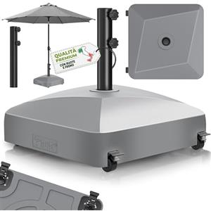 tillvex® Base per ombrellone GRAVIA e Ruote e Freni | Zavorra ombrellone riempibile 37L/56kg | Piedistallo per ombrelloni Giardino e Mercato Ø1,8-3,7m | Resistente a intemperie e UV (Grigio)