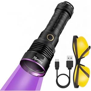 Alonefire SV89 20W 365nm Torcia UV Professionale Ricaricabile USB Lampada Ultravioletta Luce Nera Rilevatore di Urina per Resina Indurimento, Minerali, Pesca con Occhiali Protettivi UV, Batteria