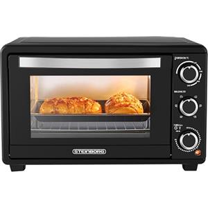 Steinborg Mini forno con convezione, 25 litri, forno elettrico per pizza, mini forno 3 in 1, piastra per briciole, calore superiore e inferiore, risparmio energetico, 100 - 230 °C, timer da 60 minuti