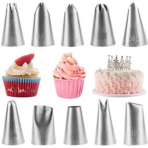 Fizdoqg Set di 10 Beccucci in Acciaio Inox, Punte per Piping Grandi, Sac a Poche Grandi per Decorare Torte, Cottura Fai Da Te