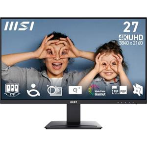 MSI PRO MP273U Monitor da ufficio da 27" UHD IPS 3840 x 2160, PIP/PBP, Ampia gamma di colori, Schermo Eye-Friendly, Altoparlanti integrati, Regolabile in inclinazione - HDMI 2.0b, DP (1.4a), Nero